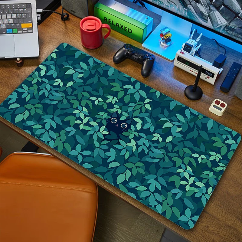 Alfombrilla de ratón para juegos de gato, tapete Kawaii de hierba vegetal, XXL alfombrilla de escritorio, alfombrillas de teclado grandes, alfombrillas de mesa de ordenador XXL