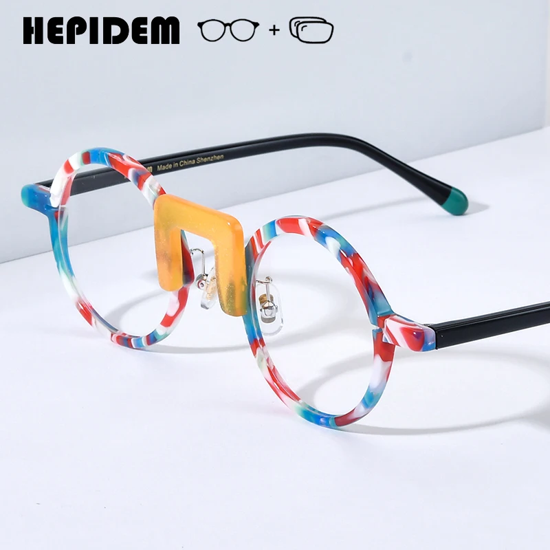 Очки HEPIDEM для коррекции близорукости с прогрессивными оптическими линзами, защитой от синего света, женские, круглые, из ацетата, модель 9382
