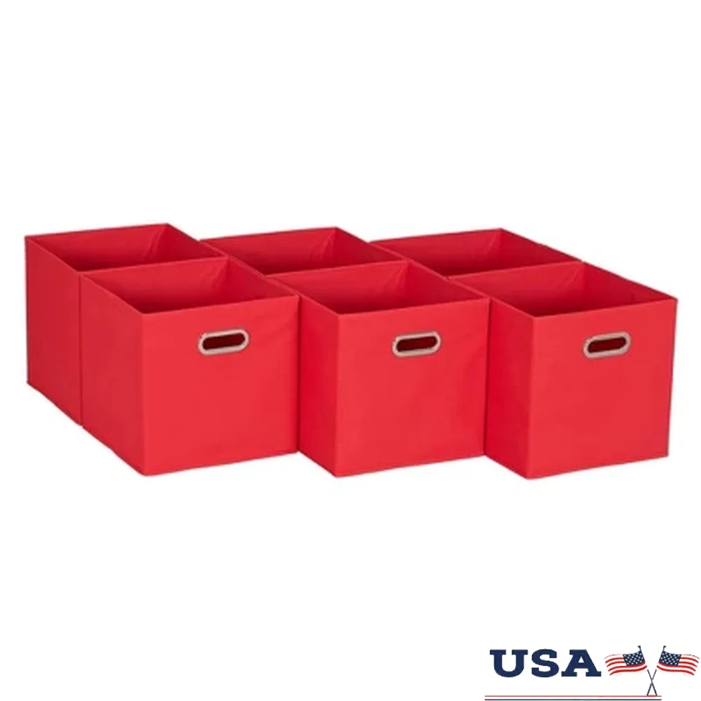 

Set of 6 11 Inch Collapsible Storage Bins Polyester Canvas with Grommet Handle Closet Cubby Organization