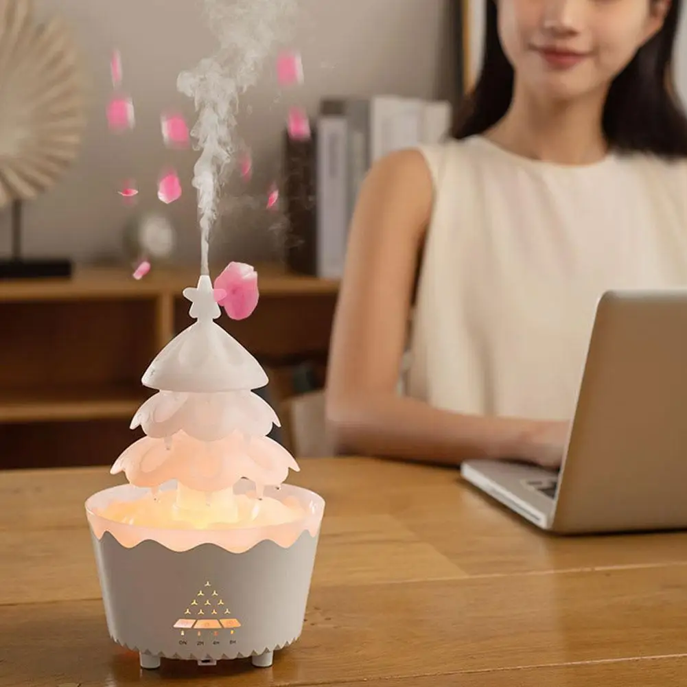 Christma Tree 7 Color LED Night Light Humidifier Home Desktop Bedroom Essential Oil Diffuser Christmas Tree Raindrop Humidifie