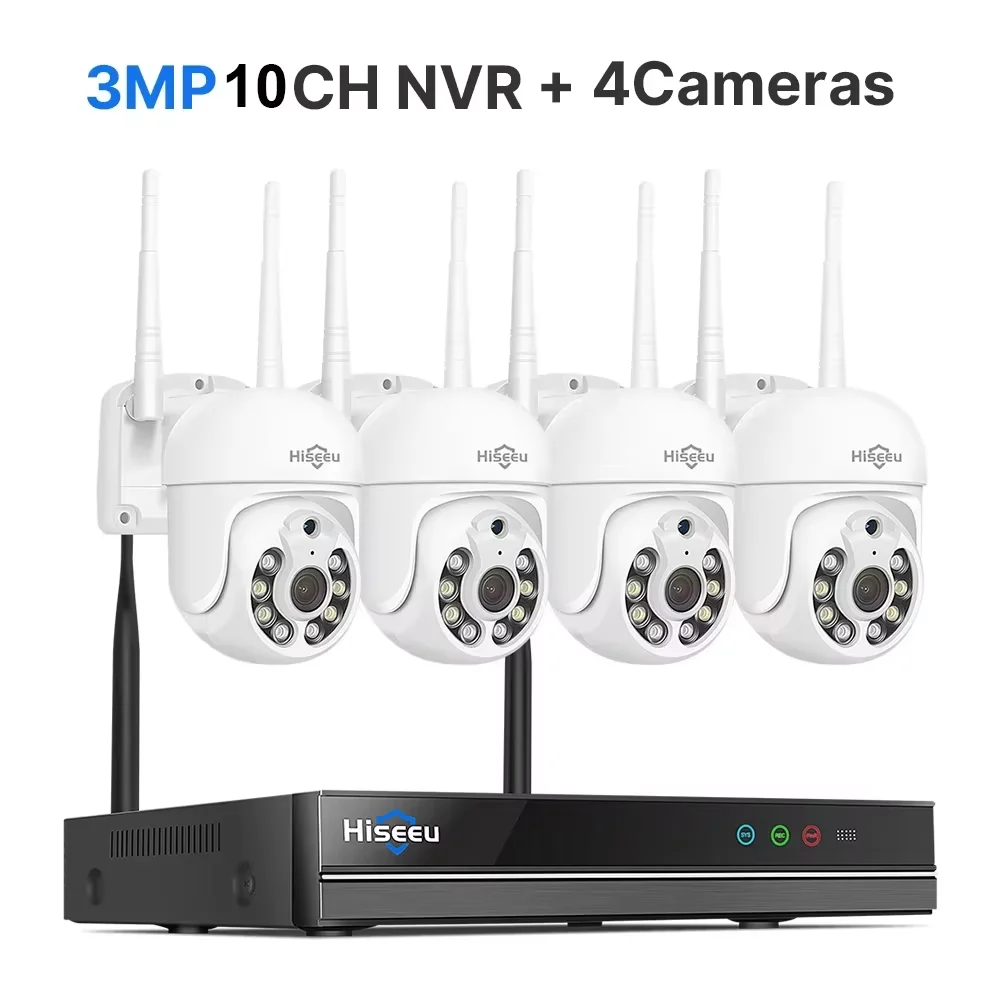 Hiseeu H.265+ 10CH NVR Wireless CCTV Exterior Camera Surveillance System 3/5MP WIFI PTZ IP Camera Set Security Bullet Camera Kit image 3
