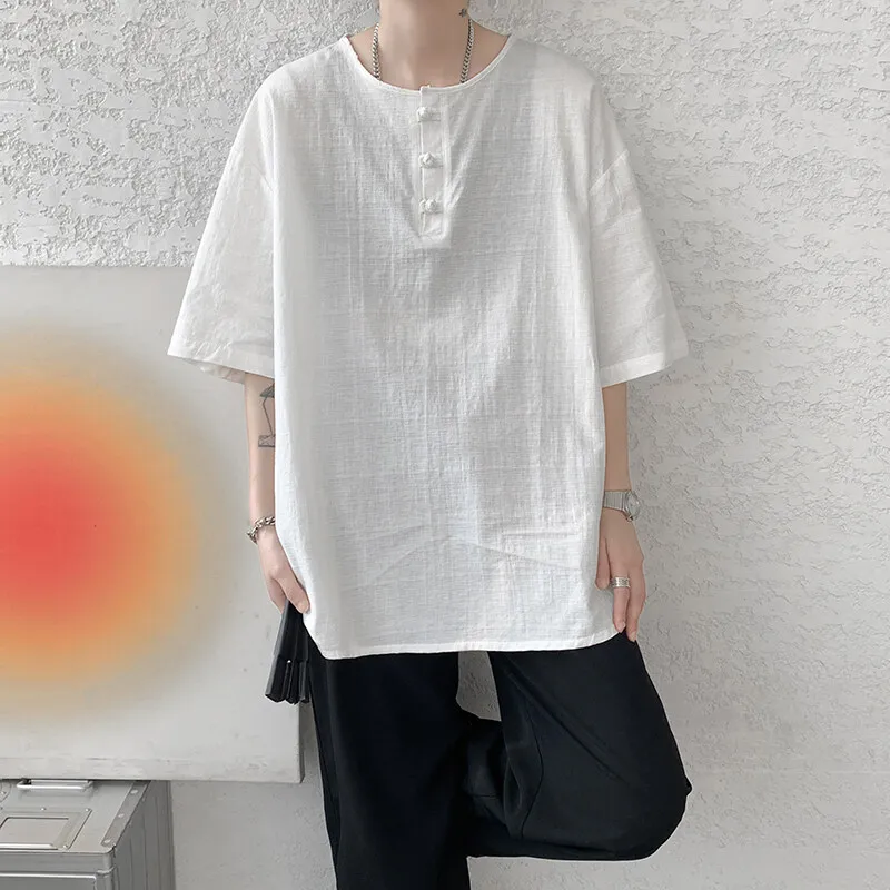 Breathable Linen Short Sleeve Shirt for Men Lightweight Summer Casual Pullover Top Comfortable Relaxed Fit 2025 Trendy Vacation