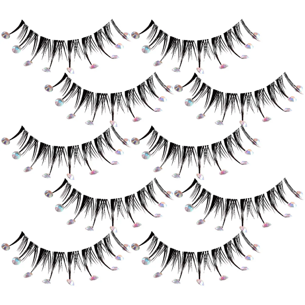 

5Pairs Rhinestone Decorated Eyelash Extensions Flattering Sparkle Lashes for Prom Christmas Makeup False Eyelashes Natural Look