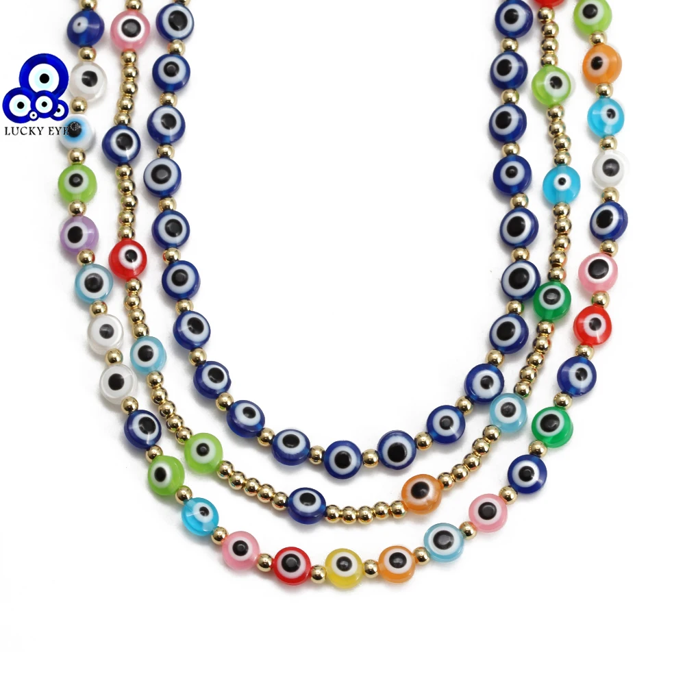 Lucky Eye Colorful Turkish Evil Eye Beaded Necklace 4mm Copper Beads Necklace for Women Men Fashion Jewelry collar bijoux שרשרת