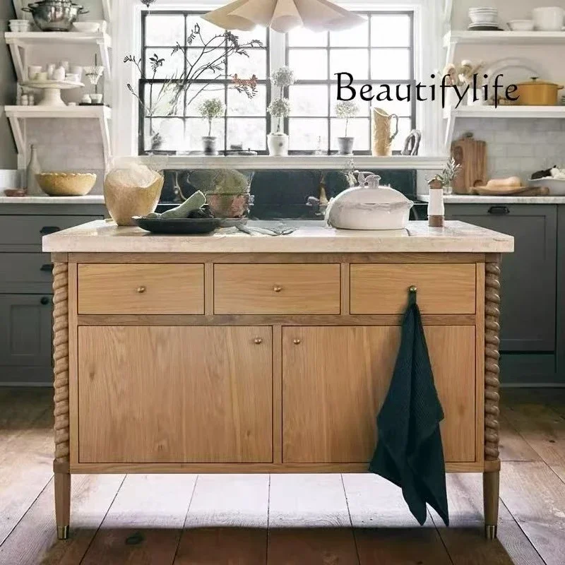 Q French retro solid wood dining side cabinet American country living room wall decorative locker medieval bucket cabinet