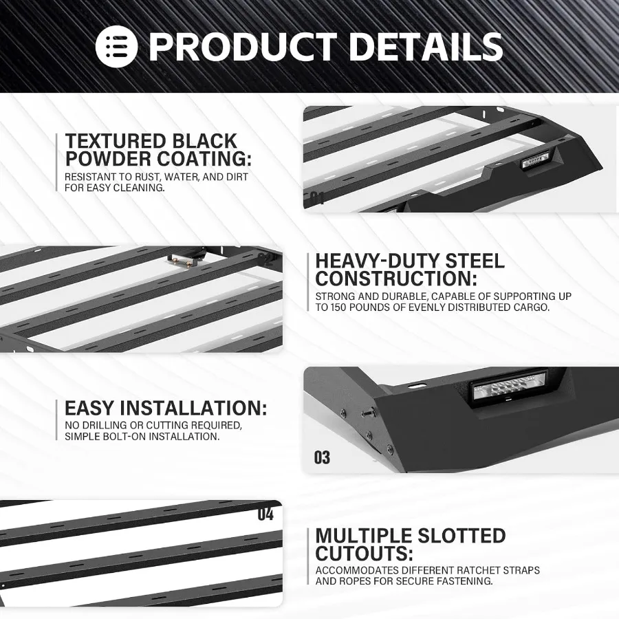 20052023 تاكوما 2nd 3rd Gen 2 باب شاحنة رف السقف العلوي سلة البضائع مع أضواء LED لتخزين الأمتعة على السطح البضائع المتينة C #4