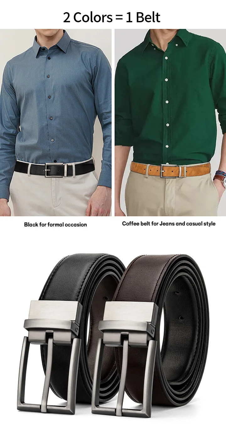 Maikun Reversible Leather Belts for Men Brown Leather Belts For Trousers Boss Belts Men's Designer Waist Belt Coffee