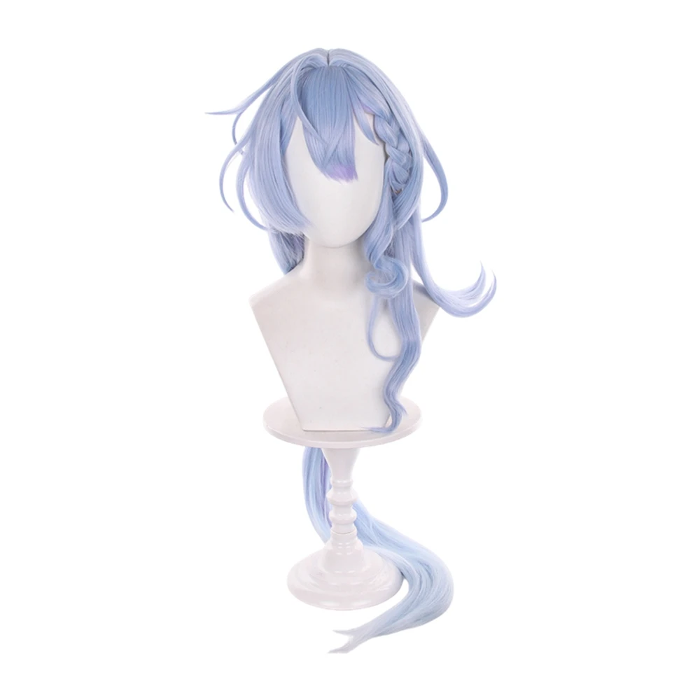 Pastel Blue Lavender Ombre Long Wavy Synthetic Wig Braided Side Ponytail Cosplay Party Elegant Hair Accessory