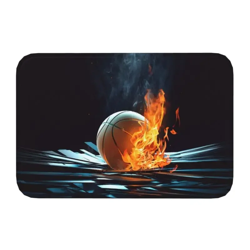 Basketball Fire Doormat Non-Slip Bath Kitchen Mat Toilet Floor Door Entrance Carpet Rug