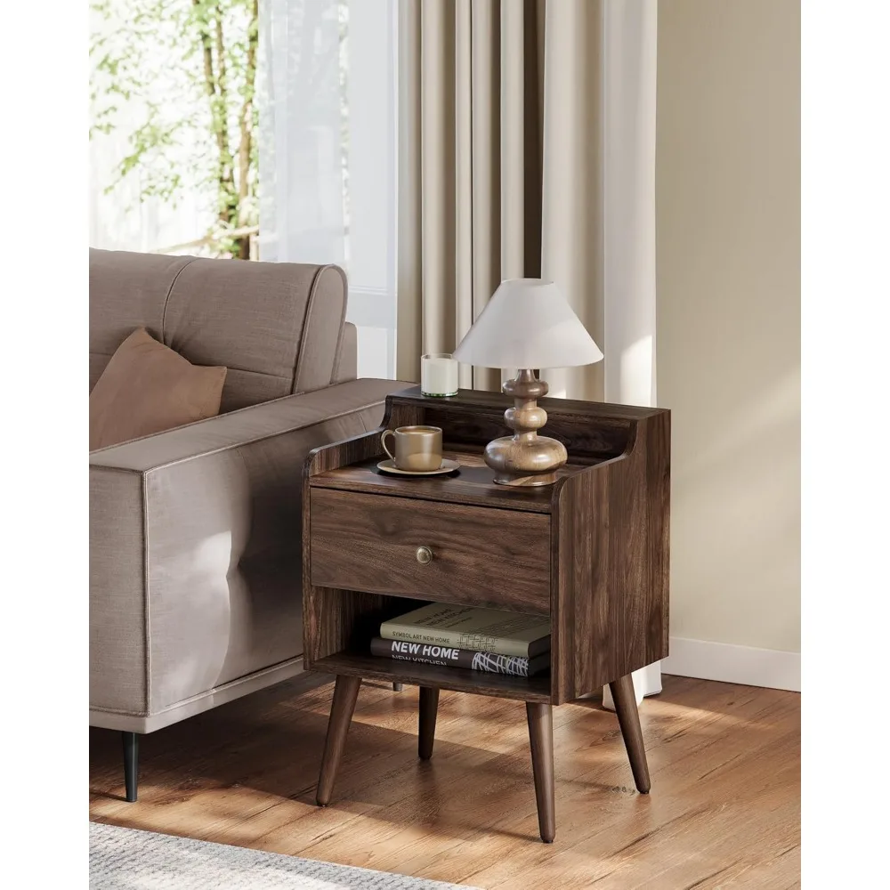 

Nightstands, Set of 2, Bedside Tables with Hidden Drawers, Mid-Century End Side Tables with Solid Wood Legs, for Bedroom