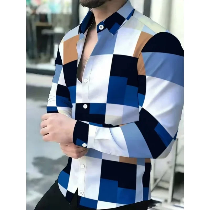 Men's long-sleeved shirt, featuring 3D printing with large floral patterns, is fashionable, versatile, comfortable, and casual