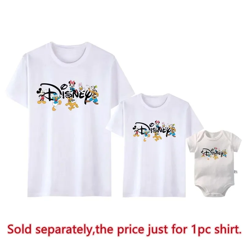 2024 Family Disney Trip Shirts Cotton Mickey Minnie Mouse Print Matching Dad Mom Kids Tees Tops Baby Rompers Family Look Outfits