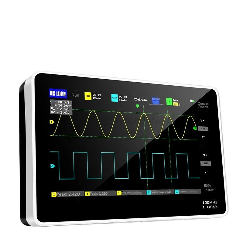 English version   1013D Digital Flat Panel Oscilloscope Dual Channel 100M Bandwidth 1GS Sampling Rate Mini Oscilloscope