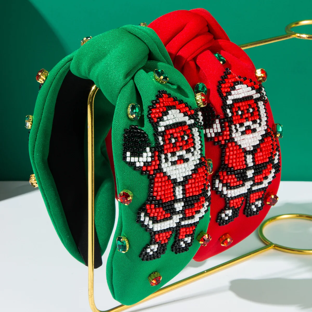 

Christmas fabric diamond headband heavy industry hand-sewn rice beads Santa three-dimensional pattern cute versatile hair access