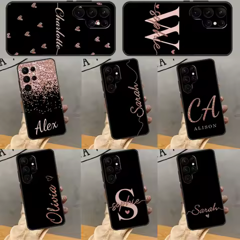 Bling Personalised Name Plating Case For Samsung Galaxy S23 S22 Ultra S20 FE S21 FE S8 S9 S10 Note 10 Plus Note 20 Coque