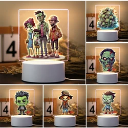 Cute Cartoon Cool Zombie Skull Family Arcylic LED Night Light As Boy Gilr Home Table Lamp Holiday Gift Bedroom Living Room Decor