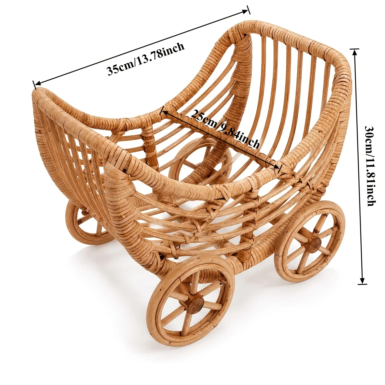 Vintage Rattan Newborn Photography Prop Stroller Handmade Wicker Baby Photoshoot Bed Rustic Studio Posing Cart Prop Portraits