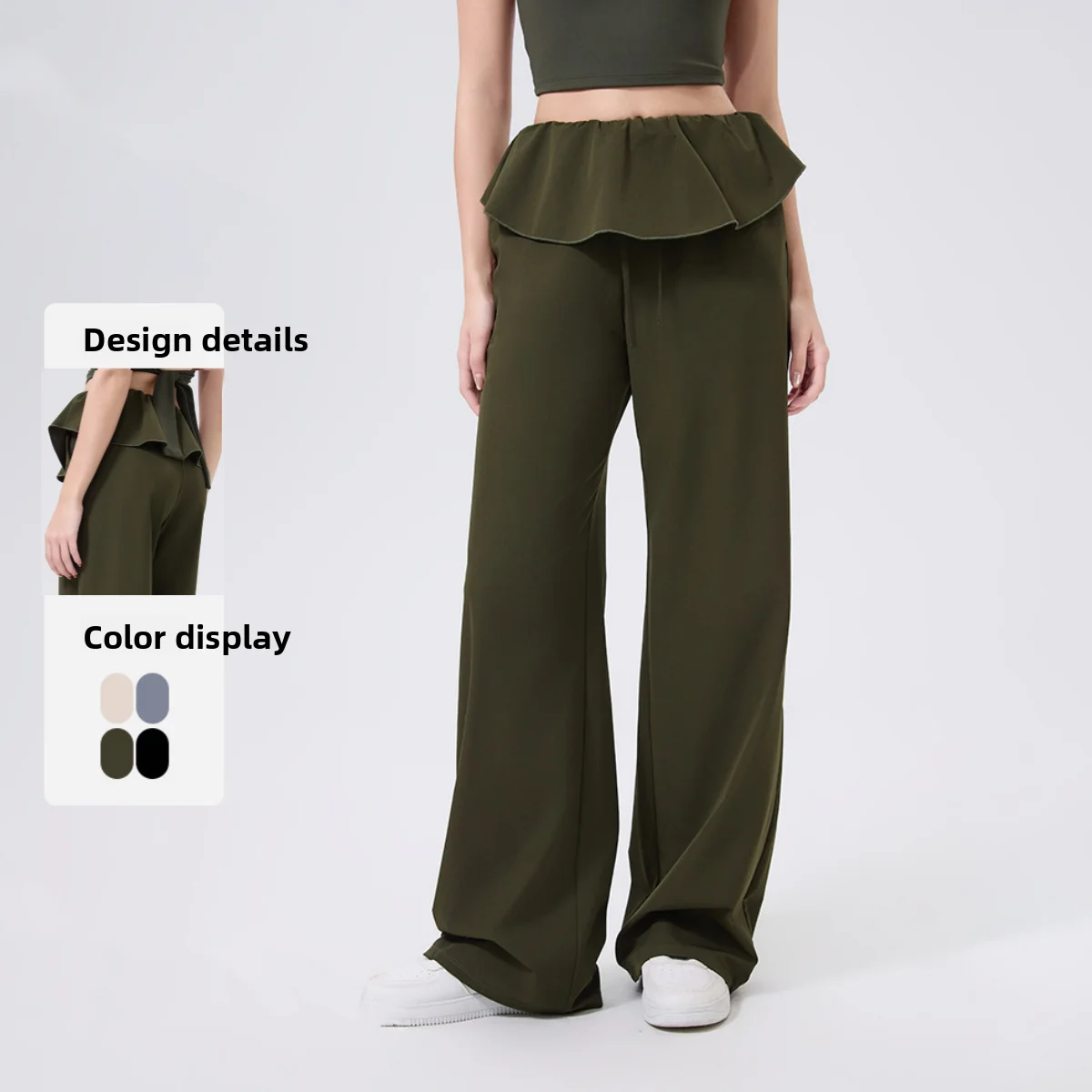 

Женские спортивные брюки с высокой талией, на шнурке, свободного кроя, широкие, прямые, для бега, фитнеса, йоги, 2026