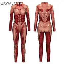 Zawaland Halloween Body Muscle 3D Printing Funny Jumpsuits for Adult Skeleton Costume Performance Outfits Zentai Bodysuits