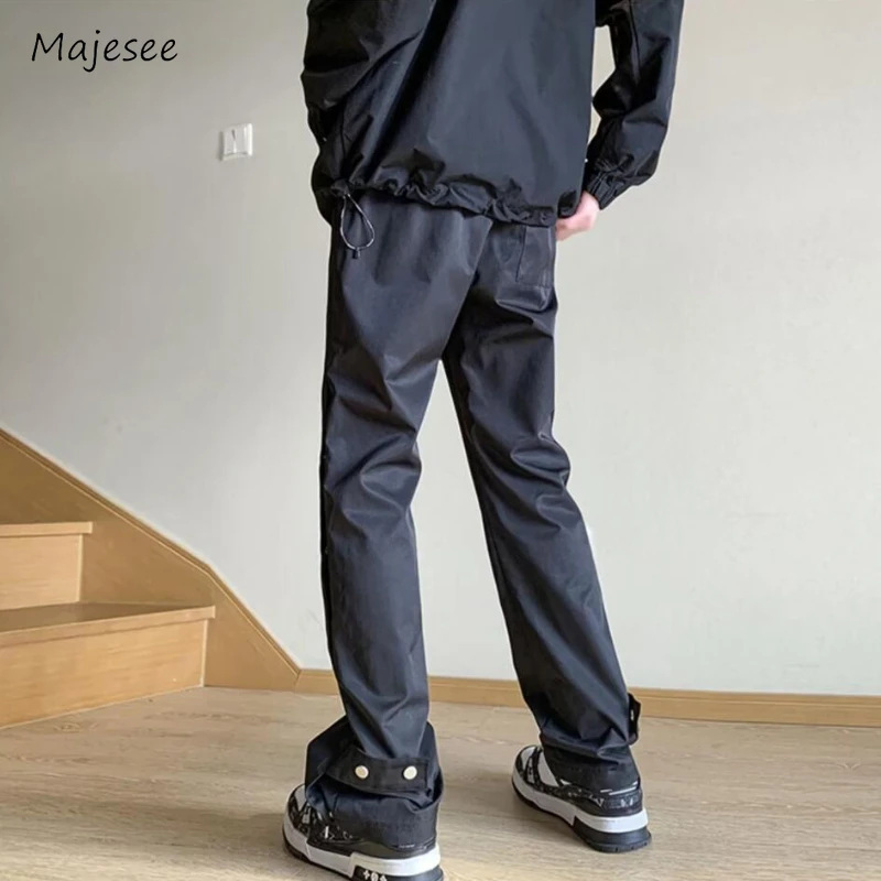 Mens Cargo Pants Streetwear Youthful Temperament American Style Button Drawstring Solid Spring Summer Breathable Vitality Simple