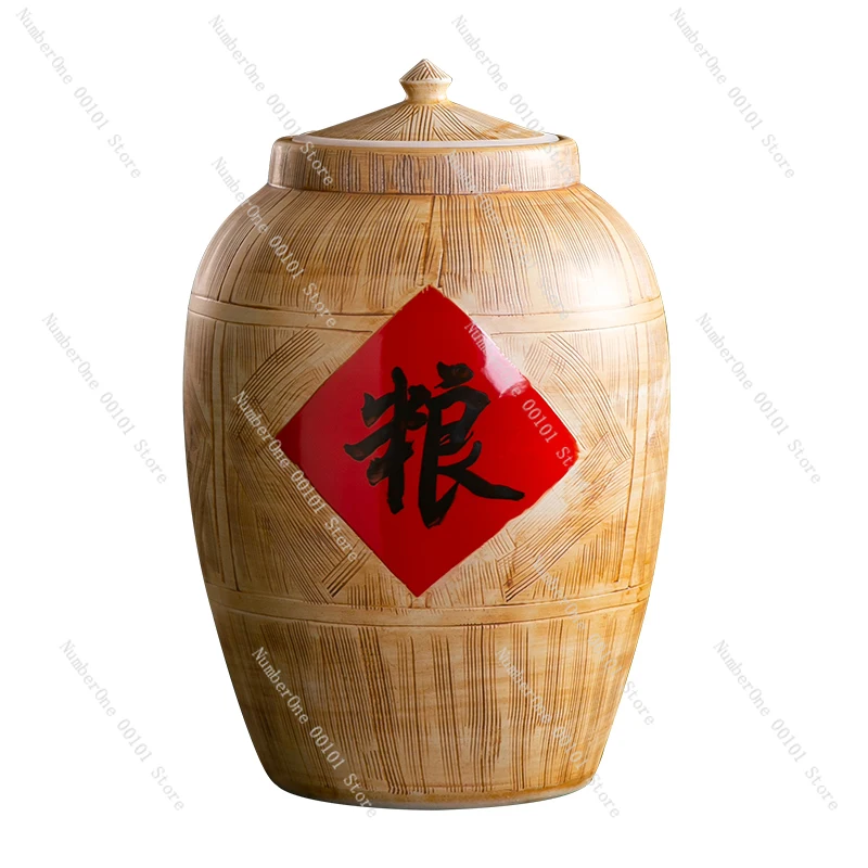 Ceramic rice rice bucket water sealed jar with lid 20 30 50 100 kg moistureproof