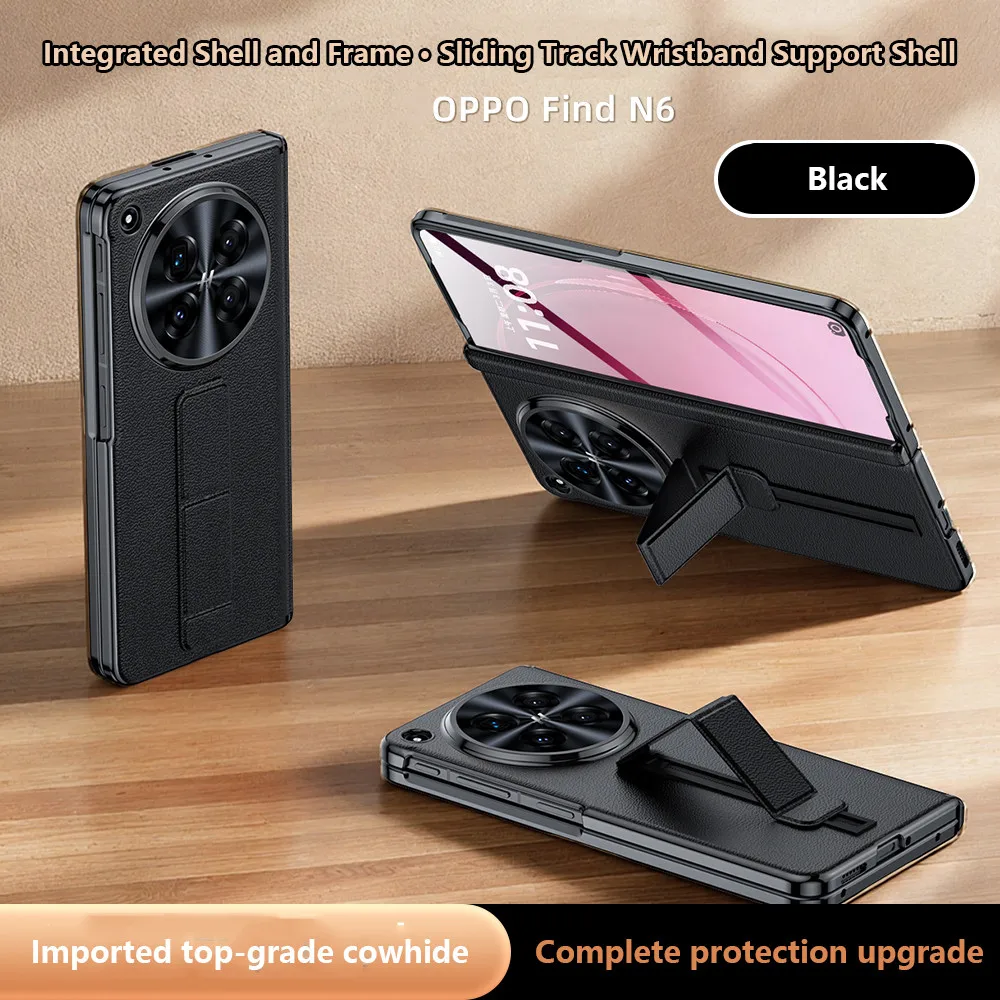 

High-end Premium Genuine Leather Case For OPPO Find N6 FindN6 Magnetic Folding Sliding Rail Wtistband Bracket Protective Cover