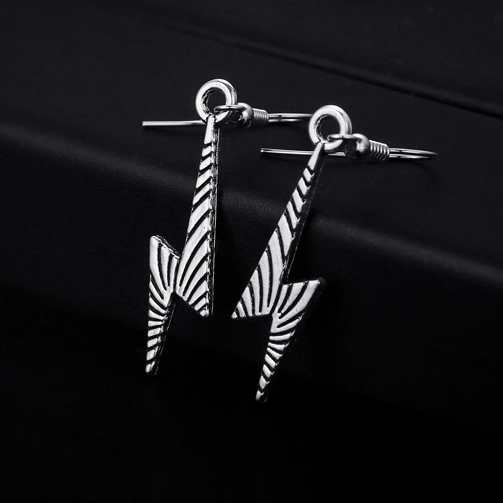 Trendy Vintage Flash Shape Dangle Antique Silver Plated Earrings for Women Girl Retro Drop Earrings Cute Earring Jewelry