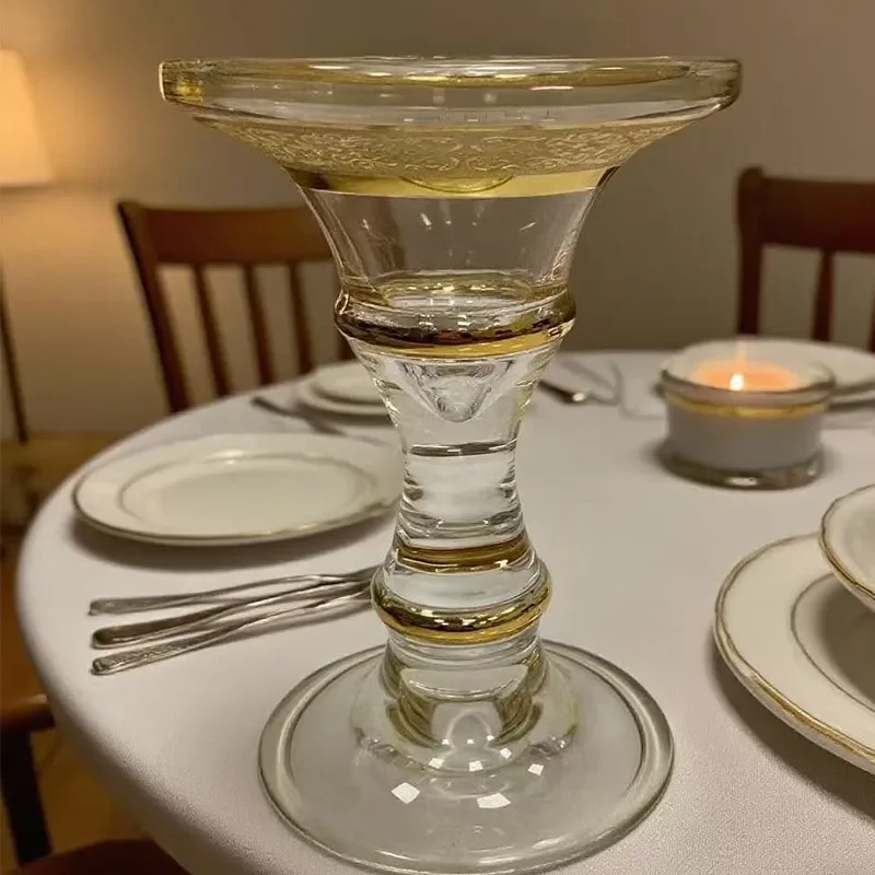 for European Gold-Painted Glass Candle Holder Dining Table Warm Atmosphere Decoration Hotel Restaurant Decor Ins Wedding