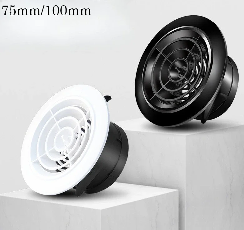 75/100mm Round Air Vent Exhaust Hood Valve Grille Diffuser Ducting Ventilation Cover Air Circulation Rotary ABS Adjustable
