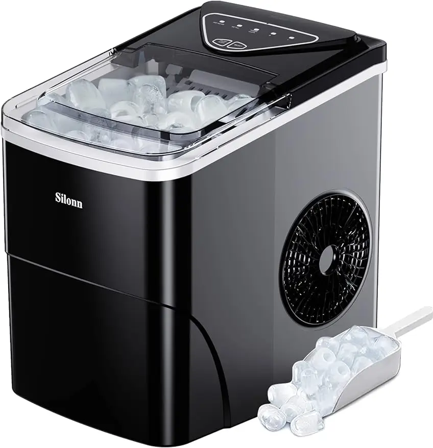 

Ice Maker Countertop, 9 Cubes Ready in 6 Mins, 26lbs in 24Hrs, Self-Cleaning Ice Machine with Ice Scoop and Basket