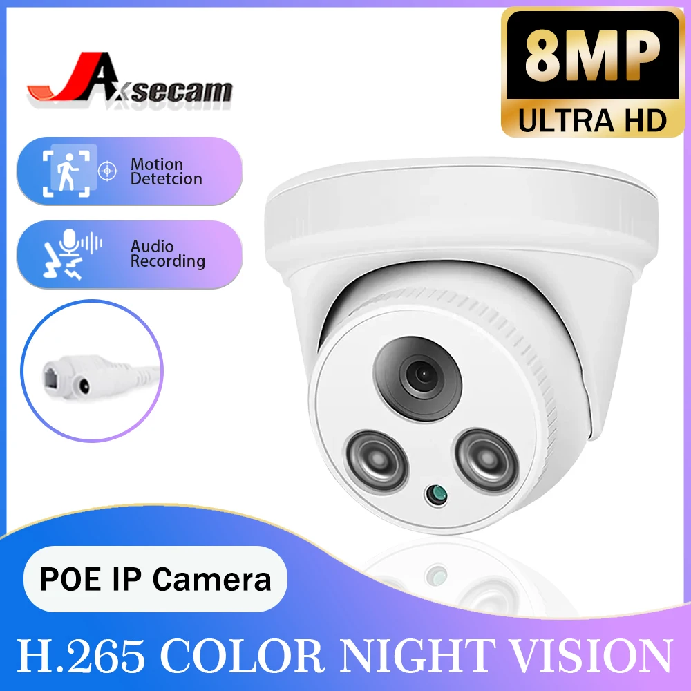 

4K 8MP Ultra HD POE IP Camera Outdoor Waterproof Metal Dome Surveillance IP Camera Color Night Vision Human Detect Remote Access