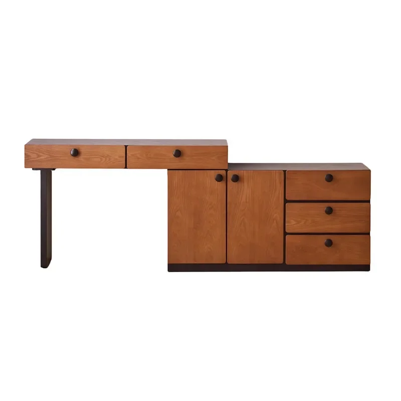 Medieval solid wood retractable corner dresser, chest cabinet integrated storage, end of bed cabinet, retro dressing table
