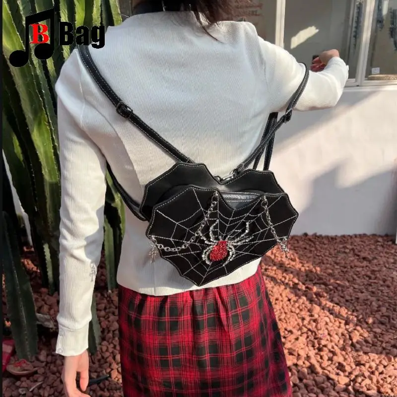 Y2K Gothic Women’s Girls Punk Handbags Harajuku Irregular Love Spider Chain Underarm One Shoulder Bag Crossbody Backpack Totes