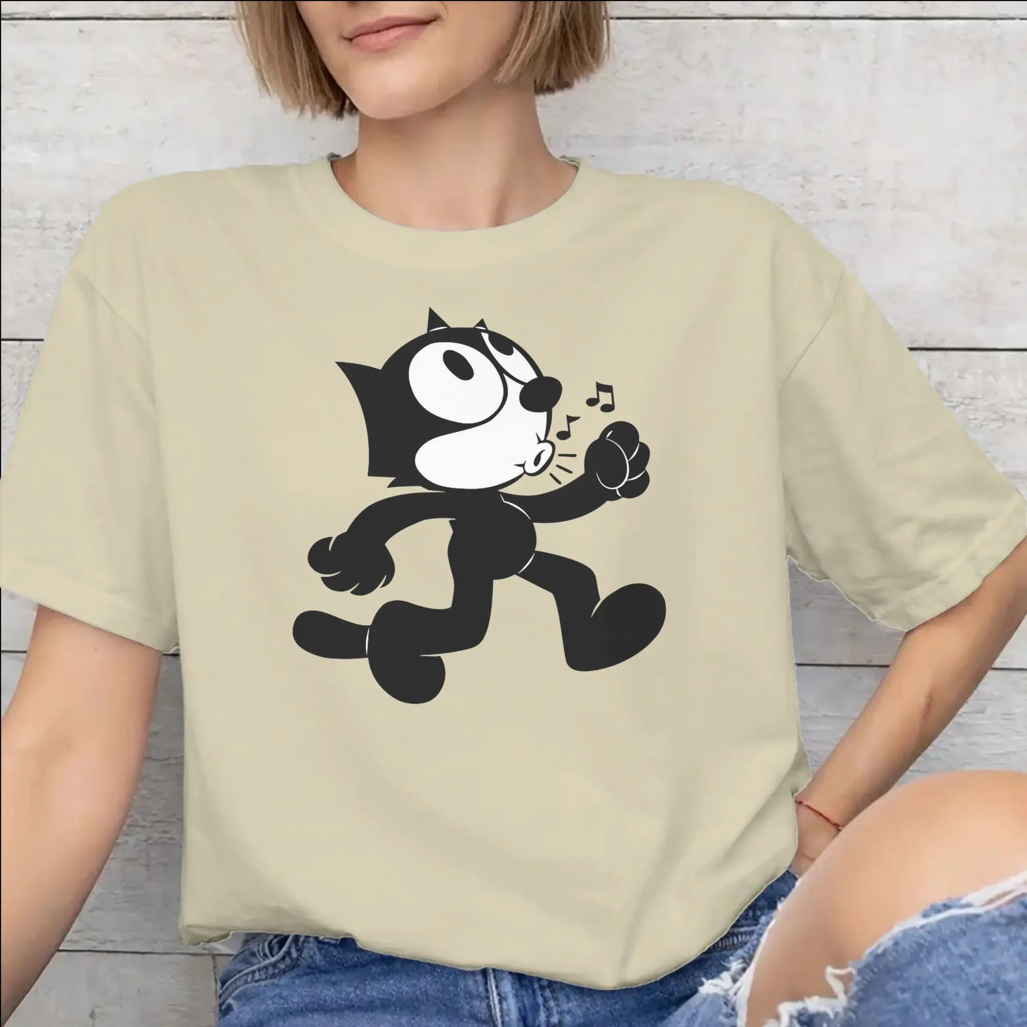 Men Women Graphic Print Felixs The cat T Shirt Tee Cotton  T-shirts Clothing