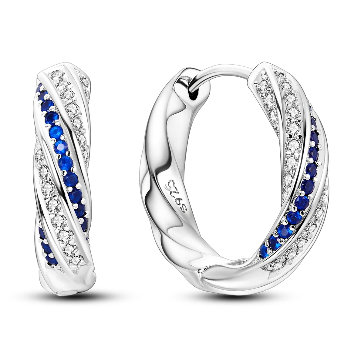 925 Sterling Silver Blue And White Mixed Series Jewelry Fashion Zircon Circle Hoop Earring For Women S925 Fine Gifts Accessorie