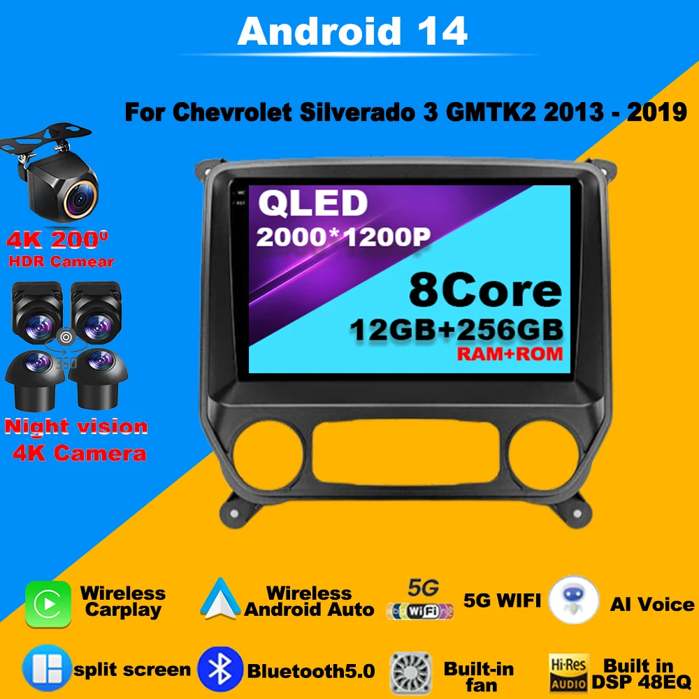 

Android 14 Car Radio For Chevrolet Silverado 3 GMTK2 2013 - 2019 Multimedia Video Player Navigation stereo GPS Carplay Autoradio