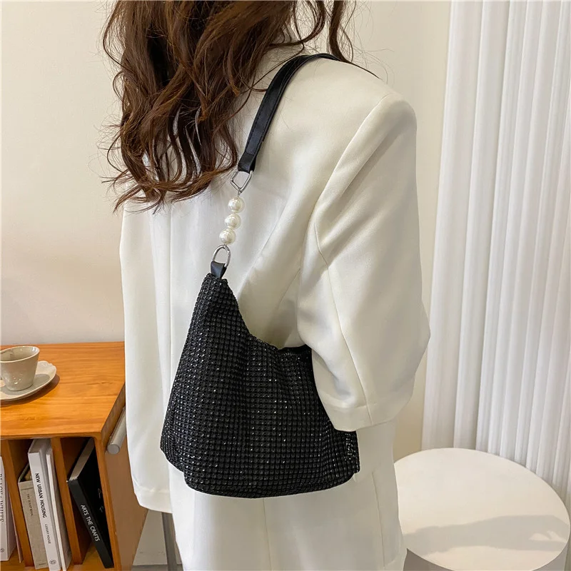 Women INS Fashion Rhinestone Square Bag Ladies Messenger Bag Designer Pearl Chain Shoulder Corssbody Bags Сумка Женская Багет