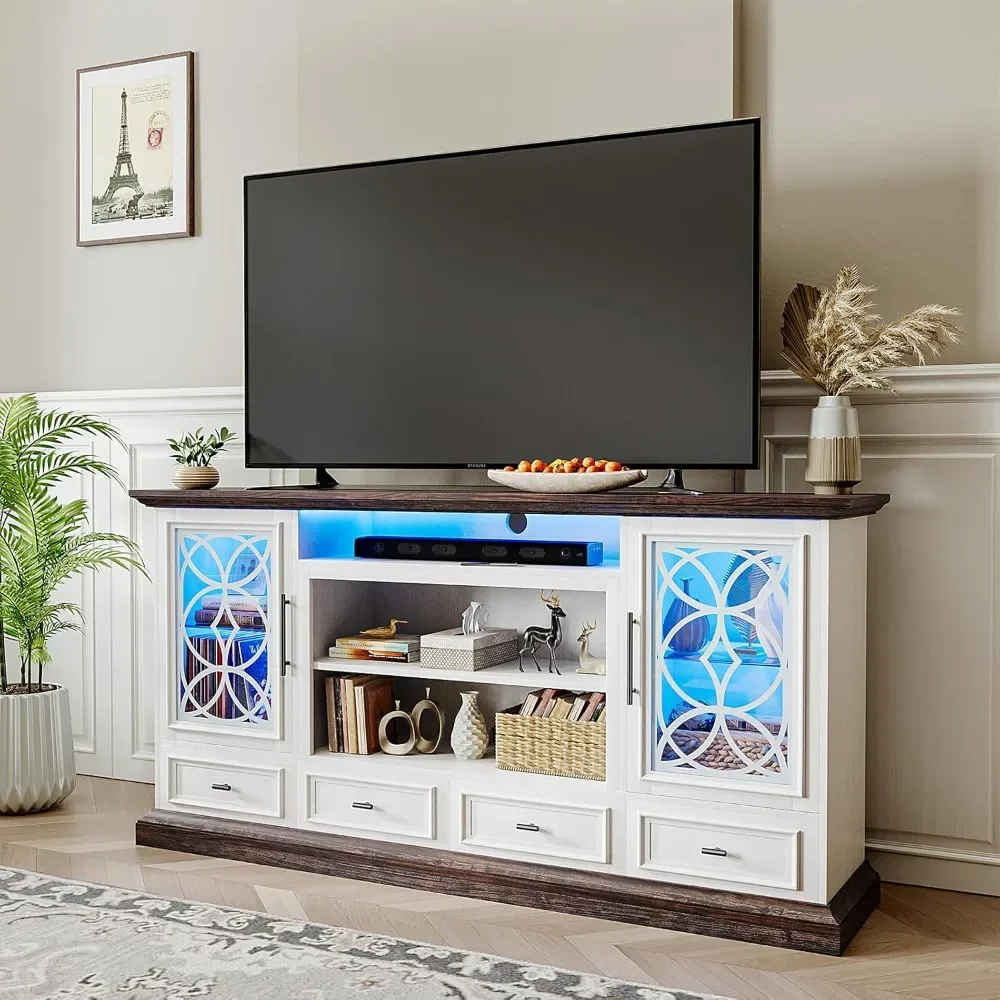 

Светодиодный TV Stand, 70 ''TV Stand с 4 ящиками, фермерский развлекательный центр для телевизоров до 80 дюймов, хранилище для гостиной