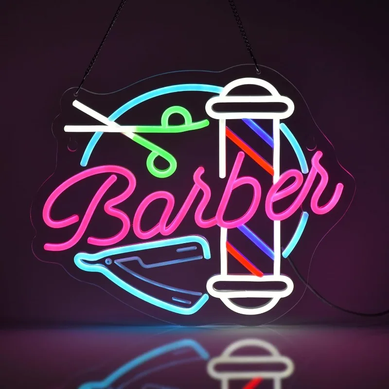 

XM Barber neon wall decoration Barbershop beauty makeup room Eyelash studio, USB-powered dimming, hairstylist Hairdresser gifts