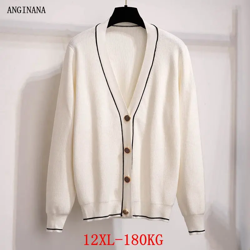 

Large women's 12xl 180kg sweater big size 6xl 8xl 10xl autumn shirt V-Neck long sleeve loose oversize black and white coat