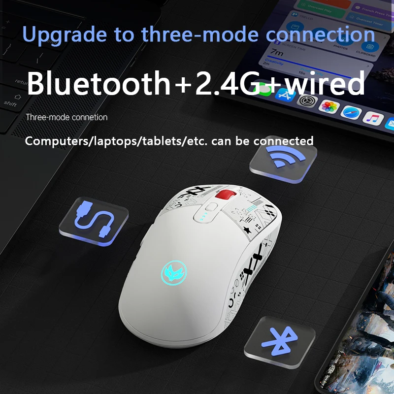 F30 Silent Wireless Gaming Mouse 10000DPI 2.4GHz/Wired/Bluetooth Mouse 1K Return Rate Support Macro Programming