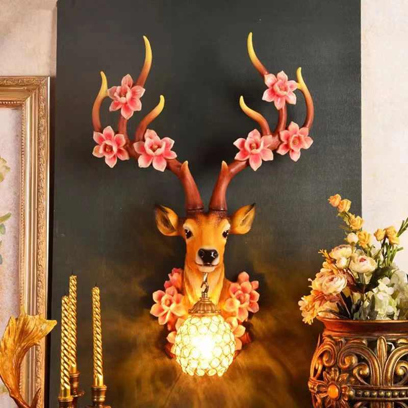 AIGESI   Contemporary Deer Wall Light LED Creative Plum Blossom Decor Resin Sconce Lamp for Home Living Room Bedroom