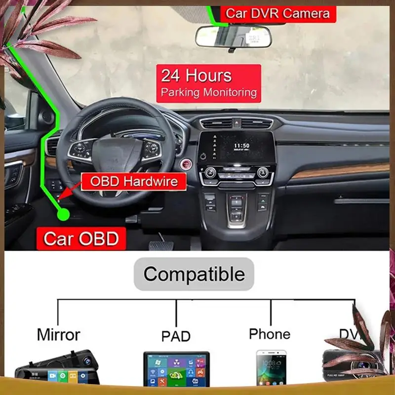 AB59-Car DVR Hardwire Kit For Low Vol Protection 5V 3A USB Port Car Charge Cable OBD Dashcam 24H Parking Monitoring Accessory