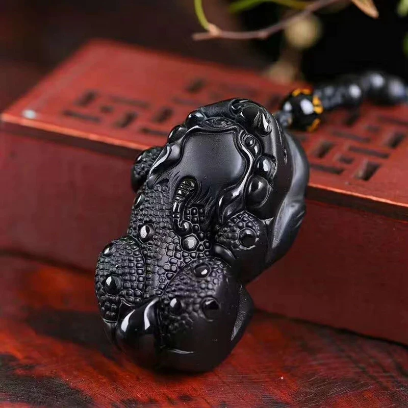 

Black Obsidian Mythical Beast Pendant Lucky Jewelry Necklace