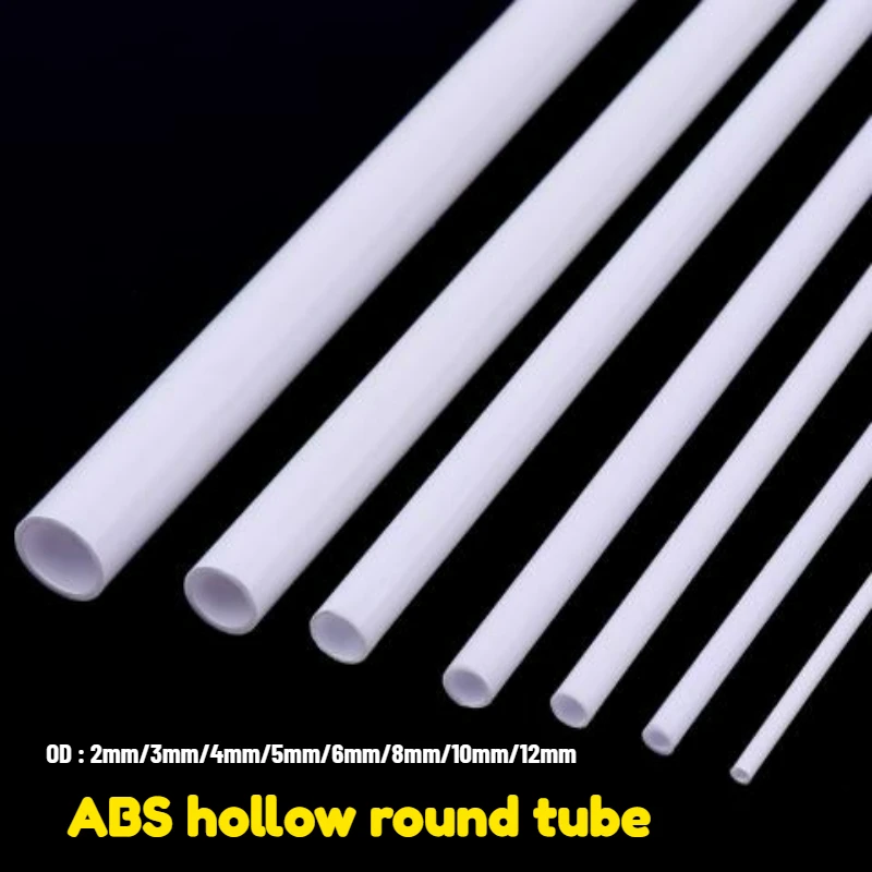 ABS Round Pipe Tube Length 250/500mm Hollow Plastic Hard Rubber Tube for Building Structure Model OD 2/3/4/5/6/8/10/12mm