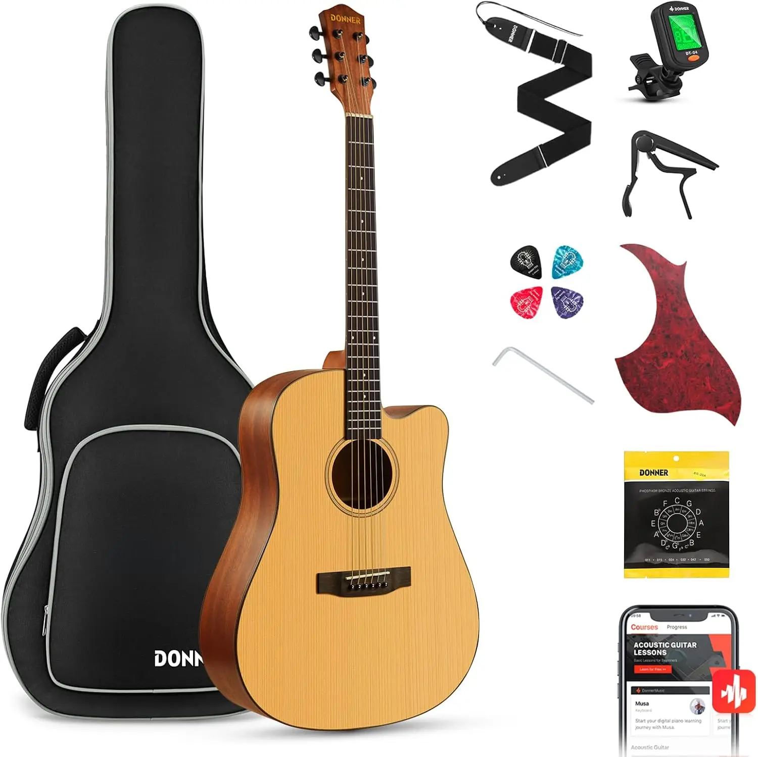 41” Acoustic Guitar Bundle for Beginners Adults with Online Lesson, 4/4 Full Size Steel Acustica Guitarra with Gig Bag