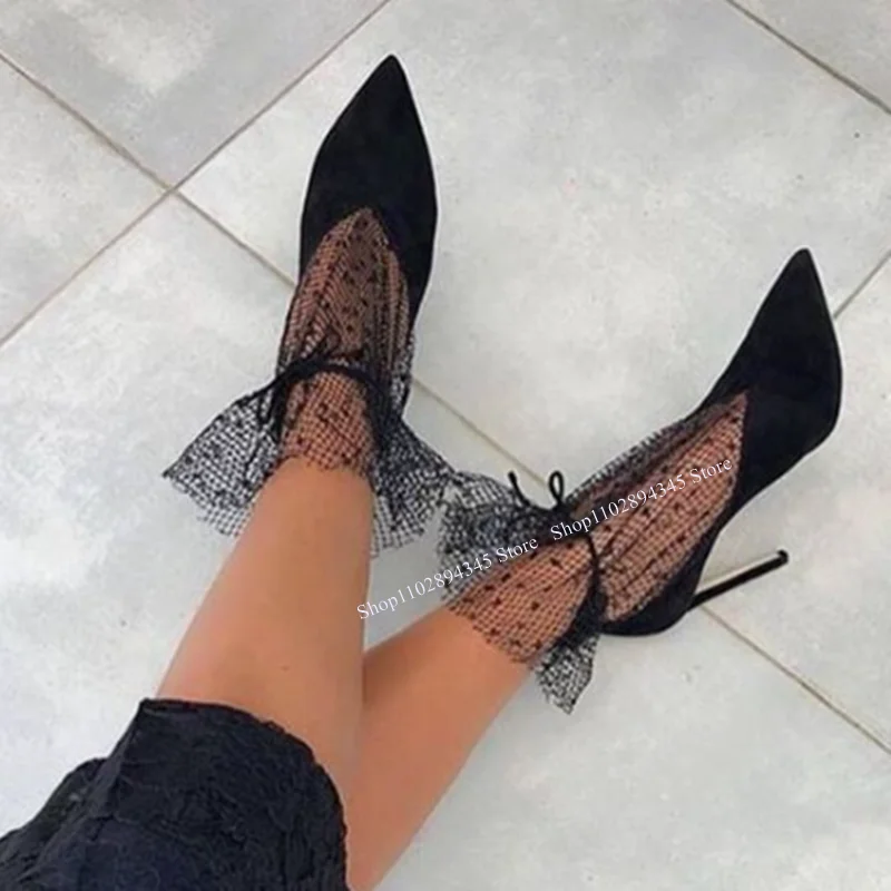 Polka Dot Pointed Toe Pumps Slip on Shallow Thin High Heels Fashion Novel Style Big Size Woman Shoes Spring Zapatillas Mujer