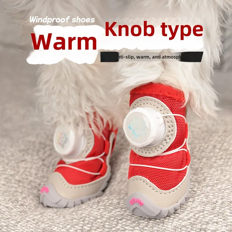 Knob Fleece-lined Pet Boots Autumn and Winter Small Dog Shoes Botas De Lluvia  Chihuahua Poodle Pomeranian Puppy Shoes