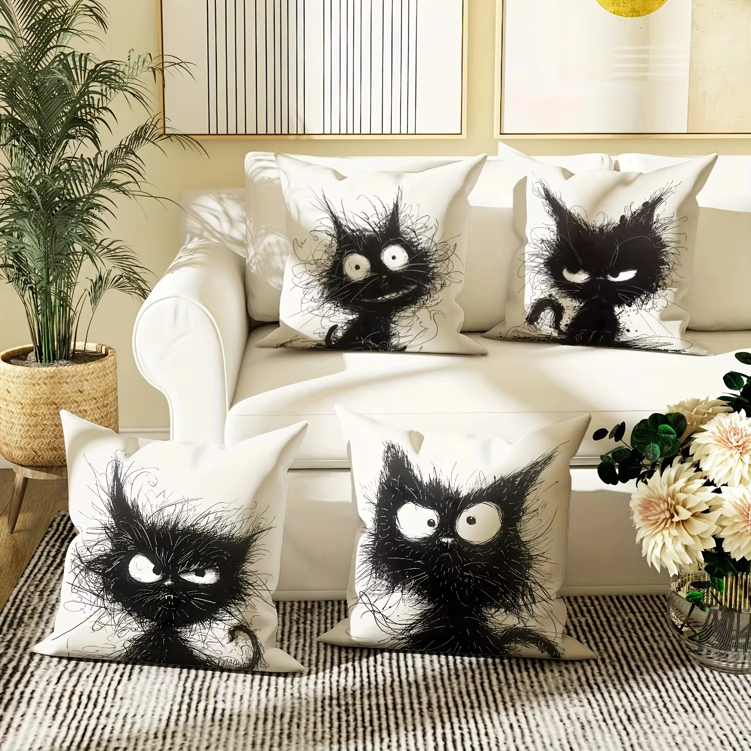 Modern Style Pillowcase | Fantasy Cat Design | Machine Washable | Suitable for Multi-Room Decoration (Flat Print)