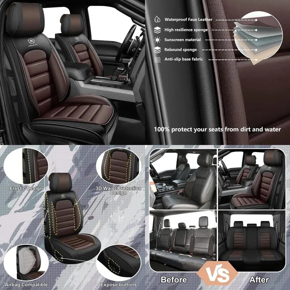 

Full Set Car Seat Covers for Chevy Silverado 1500/2500/3500 LT WT LTZ RST Custom Trail High Country Seat Covers 2008-2025, Leath
